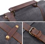 Mens Messenger Bag 15.6 Inch Waterproof Vintage Genuine Leather Waxed Canvas Briefcase Large Leather Computer Laptop Bag Rugged Satchel Shoulder Bag, Brown - Image 9